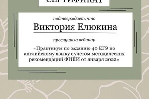 Диплом / сертификат №14 — Елюкина Виктория Дмитриевна