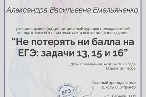 Диплом / сертификат №2 — Емельяненко Александра Васильевна