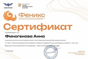 Диплом / сертификат №1 — Финогенова Анна Михайловна