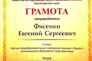 Диплом / сертификат №8 — Фисенко Евгений Сергеевич