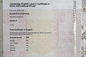 Cambridge ESOL Entry Level Certificate in ESOL International (Entry 3)*. Level B1. — Фортова Елизавета Алексеевна