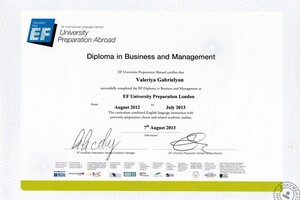 Diploma in Business and Management; Education First London — Габриелян Валерия Руслановна