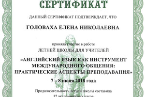 Сертификат участника Летней школы учителей МГУ им. М.В. Ломоносова — Головаха Елена Николаевна