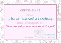 Диплом / сертификат №1 — Головкина Евгения Николаевна