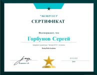 Диплом / сертификат №1 — Горбунов Сергей Вадимович