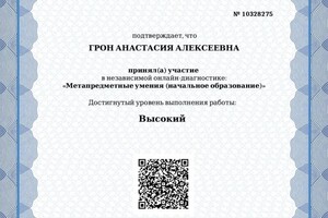 Диплом / сертификат №3 — Грон Анастасия Алексеевна