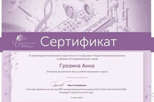 Диплом / сертификат №1 — Грозина Анна Сергеевна