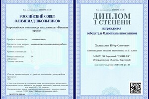 Диплом / сертификат №1 — Халиуллин Пётр Олегович