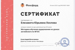 Диплом / сертификат №8 — Хохлова Елизавета Юрьевна