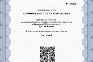 Высокий уровень индивидуальной диагностики Московского центра качества образования — Хомицевич Галина Макаровна