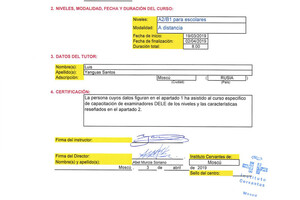 Диплом, подтверждающий, что я экзаменатор экзаменов DELE на школьных уровнях A2-B1. — Iker Montero de Pedro