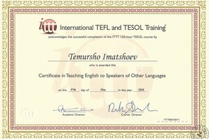 Certificate in Teaching English to Speakers of Other Languages — Иматшоев Темуршо Киматшоевич