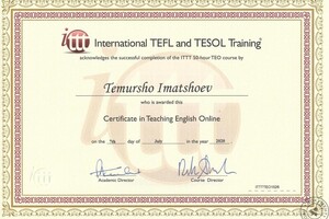 Certificate in Teaching English Online — Иматшоев Темуршо Киматшоевич