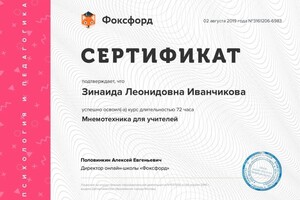 Диплом / сертификат №7 — Иванчикова Зинаида Леонидовна