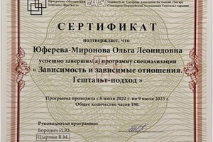 Диплом / сертификат №2 — Юферева-Миронова Ольга Леонидовна