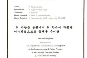 Seoul National University, korean language — Карпова Алина Максимовна