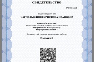 Сертификат мцко о прохождении диагностики. 82%(высокий уровень с 85, ошиблась в записи ответа) — Каррильо Линд Кристина Ивановна