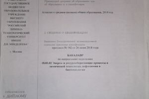 Диплом об окончании бакалавриата РХТУ им. Д. И. Менделеева — Касьянов Виталий Константинович