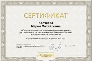 Диплом / сертификат №9 — Колчеева Мария Михайловна