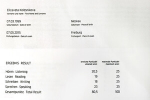 Goethe Zertifikat B2, 2015 год — Колесникова Елизавета Антоновна