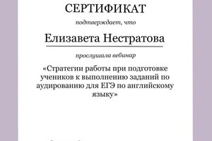 Диплом / сертификат №5 — Нестратова Елизавета Сергеевна