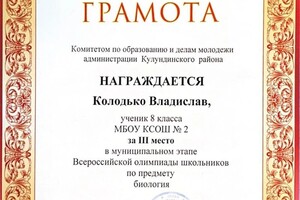 Диплом / сертификат №7 — Колодько Владислав Дмитриевич