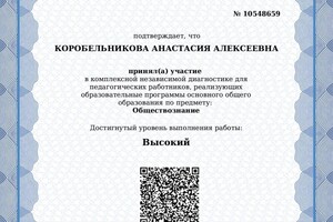 Диплом / сертификат №4 — Коробельникова Анастасия Алексеевна