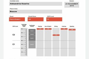 Сертификат Cambridge Proficiency Exam — Косарина Александрина Анатольевна