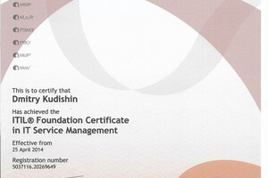 ITIL v3 Certificate — Кудишин Дмитрий Алексеевич