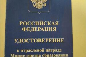 Удостоверение к отраслевой награде Министерства образования и науки Российской Федерации — Латышкова Мария Николаевна