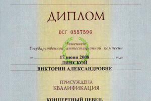 Диплом, Государственная классическая академия им. Маймонида (2008 г.) — Линская Виктория Александровна