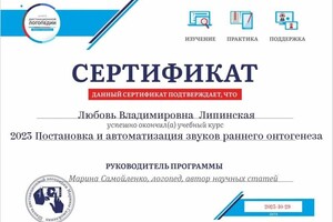 Диплом / сертификат №16 — Липинская Любовь Владимировна