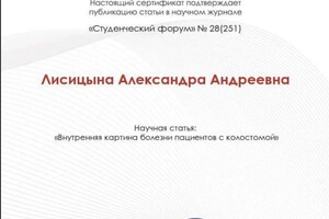 Диплом / сертификат №3 — Лисицына Александра Андреевна