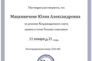 Диплом / сертификат №22 — Мацкявичене Юлия Александровна