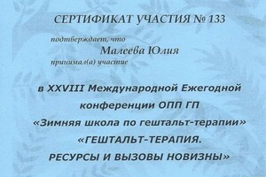 Диплом / сертификат №15 — Малеева Юлия Валентиновна