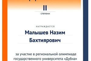 Диплом / сертификат №2 — Малышев Назим Бахтиярович