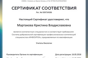 Диплом / сертификат №11 — Мартакова Кристина Владиславовна