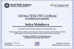 TESOL/TEFL Certificate — Мельникова Софья Алексеевна