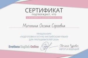 Диплом / сертификат №11 — Митюхина Оксана Сергеевна