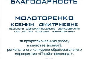 Диплом / сертификат №2 — Молоторенко Ксения Дмитривна