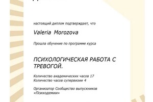 Диплом / сертификат №5 — Морозова Валерия Сергеевна