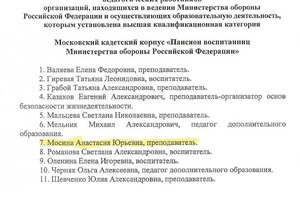 Диплом / сертификат №8 — Мосина Анастасия Юрьевна