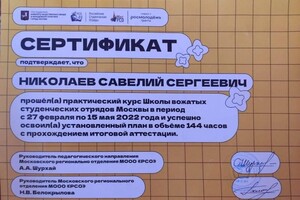 Диплом / сертификат №8 — Николаев Савелий Сергеевич