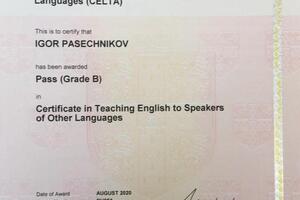 CELTA Certificate — Пасечников Игорь Евгеньевич