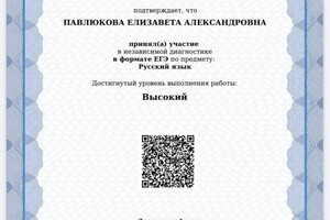 Диплом / сертификат №2 — Павлюкова Елизавета Александровна