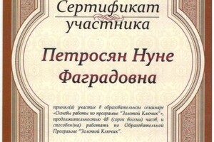 Сертификат о прохождении курса — Петросян Нуне Фаградовна