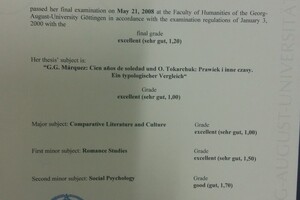 аттестат к диплому об окончании университета Георга Августа в г. Гёттинген, Германия — Пфандер Яна