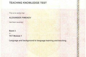 Кембриджский сертификат на знание методик преподавания английского языка — Пименов Александр Максимович