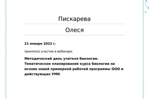 Диплом / сертификат №10 — Пискарева Олеся Александровна