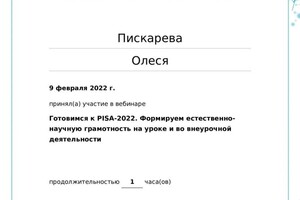 Диплом / сертификат №18 — Пискарева Олеся Александровна